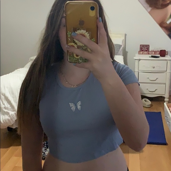 Blue Butterfly Crop Top - Picture 2 of 3